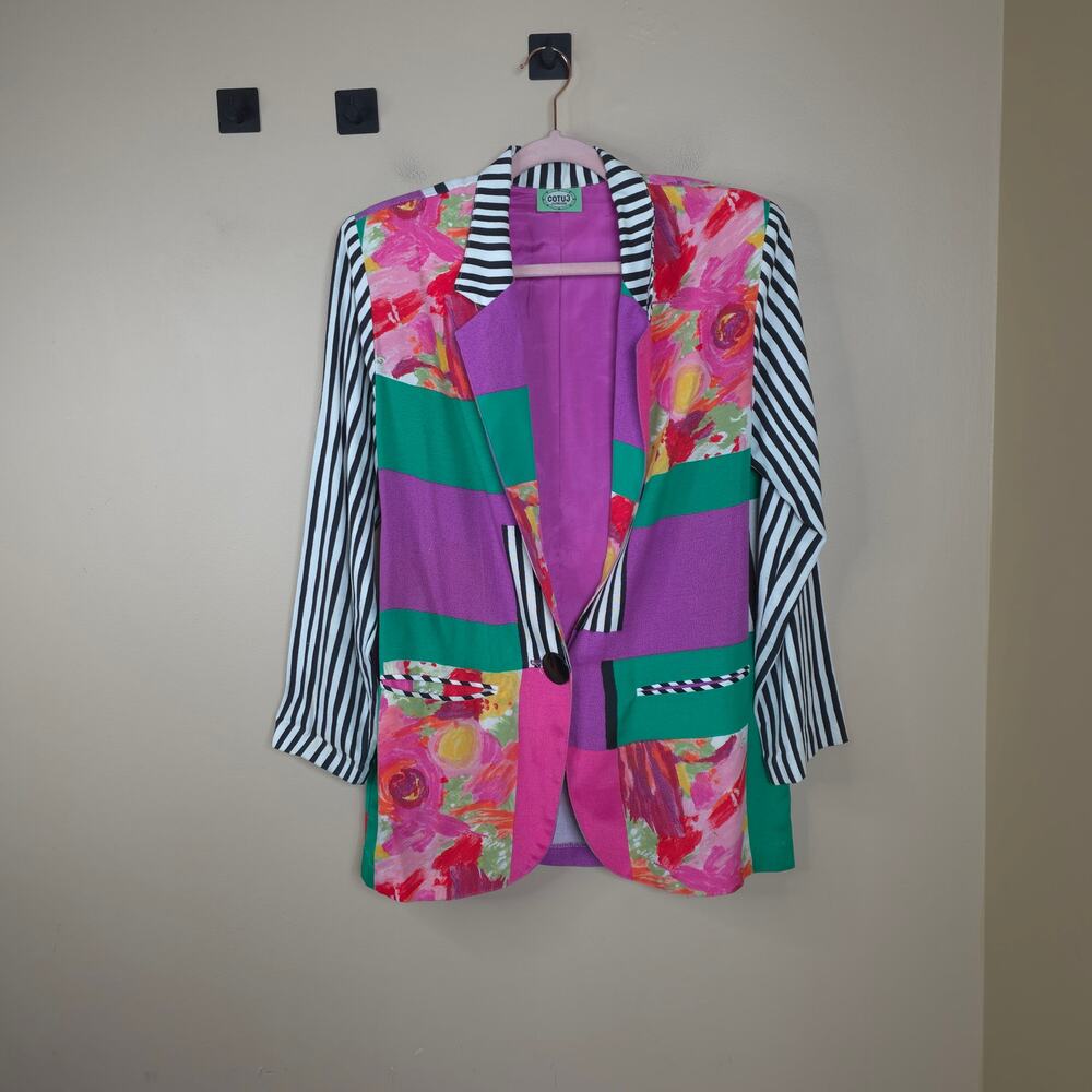Vintage Cotuj One Button Patchwork Wearable Art Blazer Size M